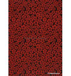 Japanese Lacquer Wax Floral 51, Red and Black Blossoms. An A4 Washi Yuzen Handmade Paper | PaperSource