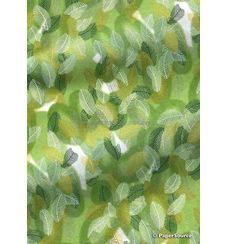 Japanese Chiyogami Leaves L10, Leaves in white and green on green variegated background with Gold highlights. A Washi Yuzen Handmade Japanese Paper | PaperSource