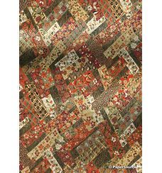 Chiyogami | Traditional 01 Japanese handmade, screen printed paper with a collage of overlapping ribbons in red, gold and black tones outlined in gold - curled | PaperSource