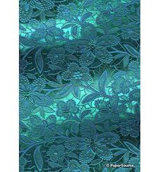 Embossed Foil Turquoise Foil on Aqua Blue Matte Cotton A4 handmade recycled paper curled