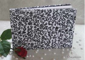 Journal A5 | Flocked Floral with Black Floral pattern on white handmade paper. 50 blank smooth white pages with hard cover | PaperSource