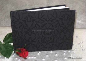 Journal A5 | Flocked Filigree with Black pattern on black handmade paper. 50 blank smooth white pages with hard cover | PaperSource