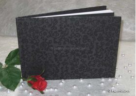 Journal A5 | Flocked Floral with Black Floral pattern on black handmade paper. 50 blank smooth white pages with hard cover | PaperSource