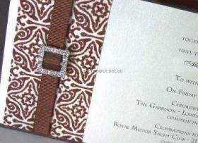 Inspiration | Flocked Venetian Tile paper used as belly band for invitation | PaperSource