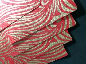 Card Topper | 85 x 135mm Patterned Vortex Red with Gold pattern on handmade paper - detail | PaperSource