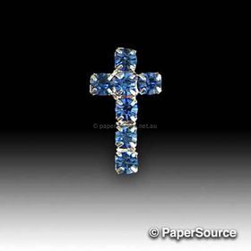 Diamante Cross T-060 Small with single row of crystal blue diamantes and flat on back. Perfect for Baptisms, Communions and other religious events.