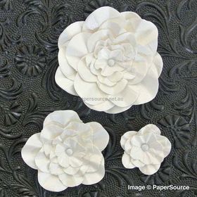 Flower - Ruffle White Medium Handmade, Pearlescent Flower Embellishment | PaperSource