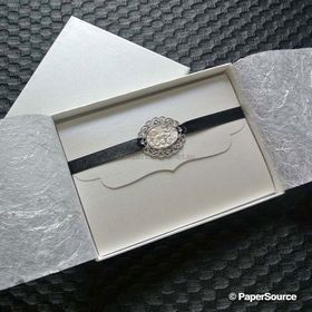 C6 Rigid Box in Ivory Pearl finish and white inside showing a C6 card sample