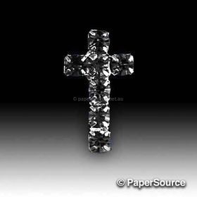 Diamante Cross T-057 with single row of crystal black diamantes and flat on back. Perfect for religious events.