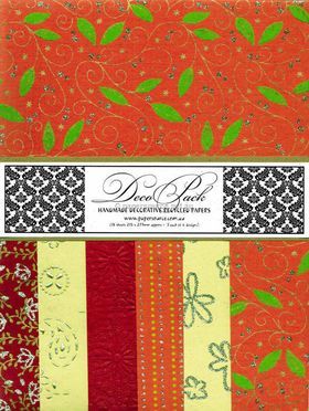DecoPack 130 Orange Red and Yellow themed - An assortment of handmade recycled papers popular with Cardmakers