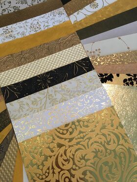 Colourific | Gold Picasso 30+ sheets of A5 size, handmade recycled gold themed paper in Embossed, Foiled, Glitter and patterned styles | PaperSource