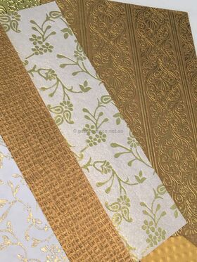 Colourific | Gold Picasso 30+ sheets of A5 size, handmade recycled gold themed paper in Embossed, Foiled, Glitter and patterned styles | PaperSource