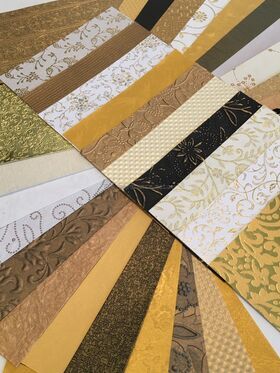 Colourific | Gold Picasso 30+ sheets of A5 size, handmade recycled gold themed paper in Embossed, Foiled, Glitter and patterned styles | PaperSource