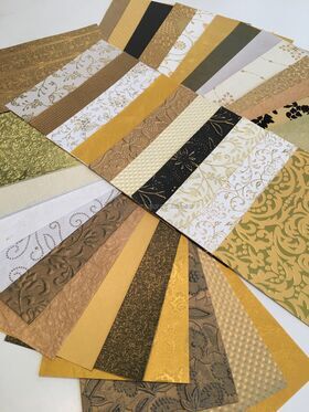 Colourific | Gold Picasso 30+ sheets of A5 size, handmade recycled gold themed paper in Embossed, Foiled, Glitter and patterned styles | PaperSource