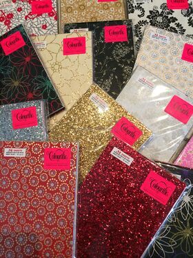 Colourific | A5, 31 sheets, Glitter Patterned papers, Chiffon, Flocked, Glitter Solids and other decorative papers | PaperSource