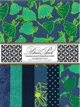DecoPack 137 Blue and Green themed - An assortment of handmade recycled papers popular with Cardmakers