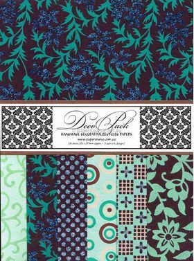 DecoPack 127 Aqua themed - An assortment of handmade recycled papers popular with Cardmakers