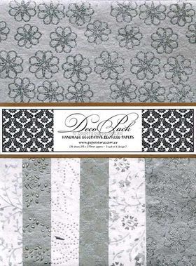 DecoPack 132 Silver themed - An assortment of handmade recycled papers popular with Cardmakers