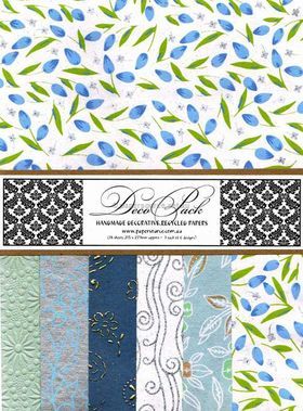 DecoPack 128 Blue and Green themed - An assortment of handmade recycled papers popular with Cardmakers