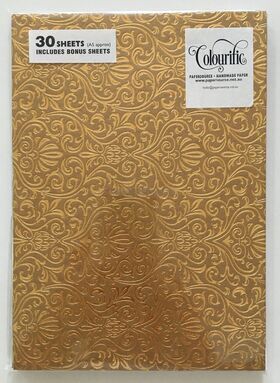 Colourific | Gold Eternity 30 sheets of A5 size, handmade recycled gold themed paper in Embossed, Foiled, Glitter and patterned handmade, recycled paper | PaperSource