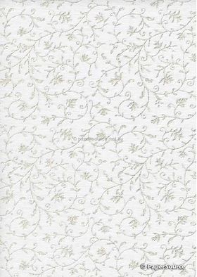 Chiffon Vine White with Silver and Glitter Floral Print A4 paper | PaperSource