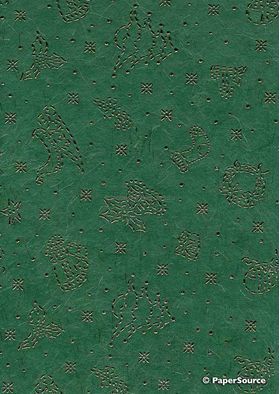 Precious Metals | Christmas Forest Green with Gold Raised Pattern on Handmade, Recycled Silk A4 paper | PaperSource