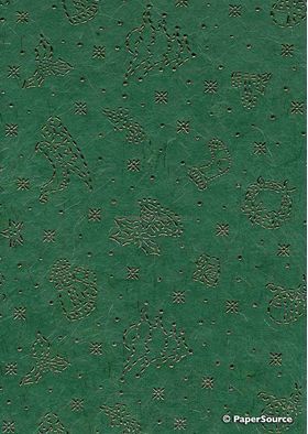 Precious Metals | Christmas Forest Green with Gold Raised Pattern on Handmade, Recycled Silk A4 paper | PaperSource