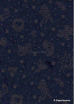 Precious Metals | Christmas Navy Blue with Gold Raised Pattern on Handmade, Recycled Silk A4 paper | PaperSource