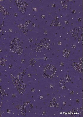 Precious Metals | Christmas Purple with Gold Raised Pattern on Handmade, Recycled Cotton A4 paper | PaperSource