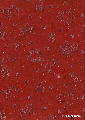 Precious Metals | Christmas Red with Gold Raised Pattern on Handmade, Recycled Silk A4 paper | PaperSource