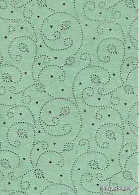 Precious Metals Tiny Heart | Pastel Green with a Silver Foiled, raised pattern on Handmade, Recycled A4 paper | PaperSource