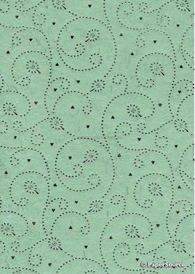 Precious Metals Tiny Heart | Pastel Green with a Silver Foiled, raised pattern on Handmade, Recycled A4 paper | PaperSource