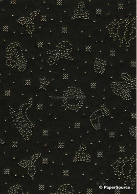 Precious Metals | Christmas Black with Gold Raised Pattern on Handmade, Recycled Silk A4 paper | PaperSource