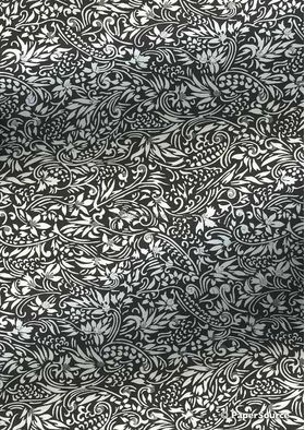 Japanese Chiyogami Floral 34, Black and White with Silver accents. An A4 Washi Yuzen Handmade Paper | PaperSource