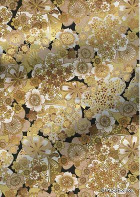 Japanese Chiyogami Floral 55, Large and Smalll Gold Blossom Flowers. A Washi Yuzen Handmade Paper | PaperSource
