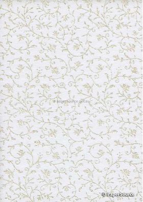 Chiffon Vine White with Gold and Glitter Floral Print A4 paper | PaperSource
