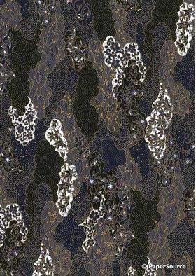 Japanese Chiyogami A4 Yuzen paper with dark blue and black clouds outlined in gold | PaperSource