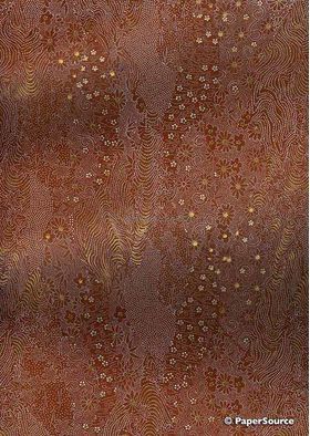 Japanese Chiyogami A4 Yuzen paper with brown fields of flowers detailed in gold | PaperSource