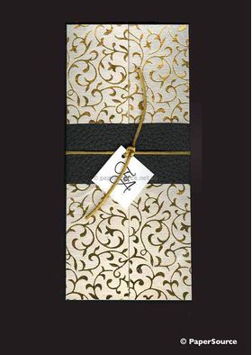 Inspiration - Rococo Invitation in Quartz with Gold foil and Black Sirocco bellyband | PaperSource Inspiration - Rococo Invitation in Quartz with Gold foil and Black Sirocco bellyband | PaperSource