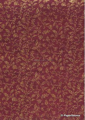 Chiffon Leafage Maroon with Gold Floral Textural Print on A4 | PaperSource