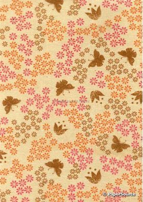 Chiffon Print | Butterfly Garden Amber Chiffon with Pink, Gold and Orange Daisy and Butterfly Print, A4 | PaperSource Chiffon Print | Butterfly Garden Amber Chiffon with Pink, Gold and Orange Daisy and Butterfly Print, A4 | PaperSource