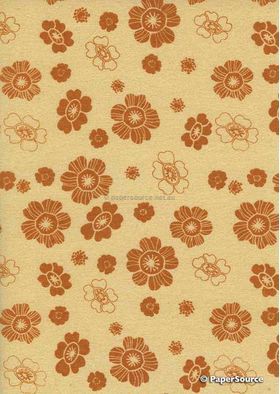 Chiffon Print | Hawaiian Amber Chiffon with Brown Floral pattern, A4 | PaperSource
