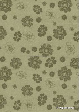Chiffon Print | Hawaiian Sage Green Chiffon with Dark Green Floral pattern, A4 | PaperSource