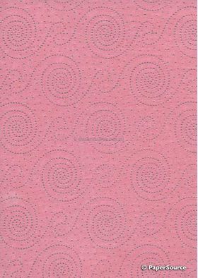 Chiffon Print | Spiral Pink Chiffon with raised Silver Glitter dots in a circle and swirl pattern, A4 | PaperSource