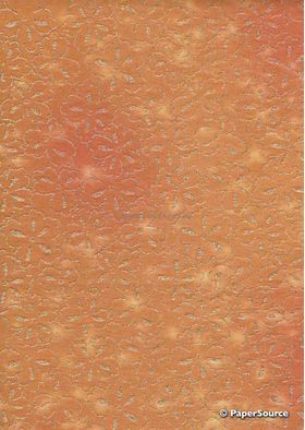 Chiffon Print | Azalea Apricot Chiffon with Gold and Glitter Floral Print, A4 | PaperSource