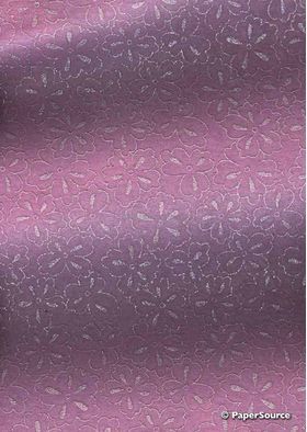 Chiffon Print | Azalea Mauve Chiffon with Silver and Glitter Floral Print, A4 - curled | PaperSource