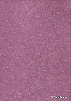 Chiffon Print | Azalea Mauve Chiffon with Silver and Glitter Floral Print, A4 | PaperSource