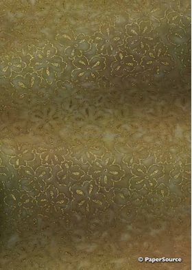 Chiffon Print | Azalea Olive Green Chiffon with Gold and Glitter Floral Print, A4 - curled | PaperSource