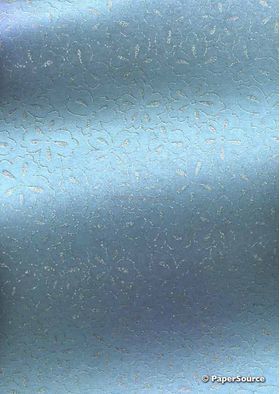 Chiffon Print | Azalea Pastel Blue Chiffon with Silver and Glitter Floral Print, A4 - curled | PaperSource