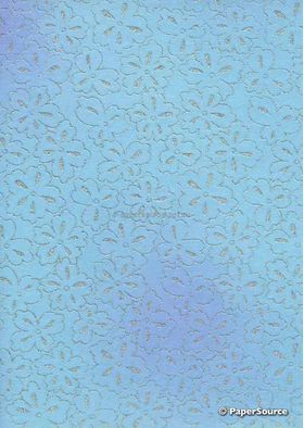 Chiffon Print | Azalea Pastel Blue Chiffon with Silver and Glitter Floral Print, A4 | PaperSource